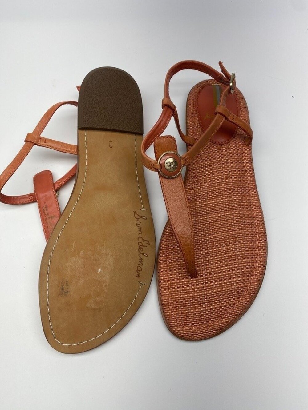 Sam Edelman Womens Gigi Signet T-Strap Flat Sandals Sz 9 - Picture 8 of 8